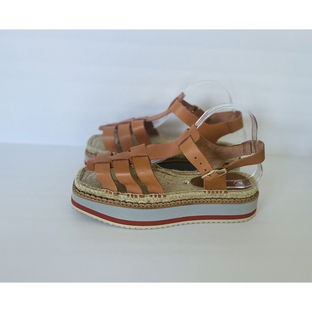 Anthropologie Women Sporty Platform Leather Tan Espadrille Sandals Shoes Size 40 - Picture 9 of 13